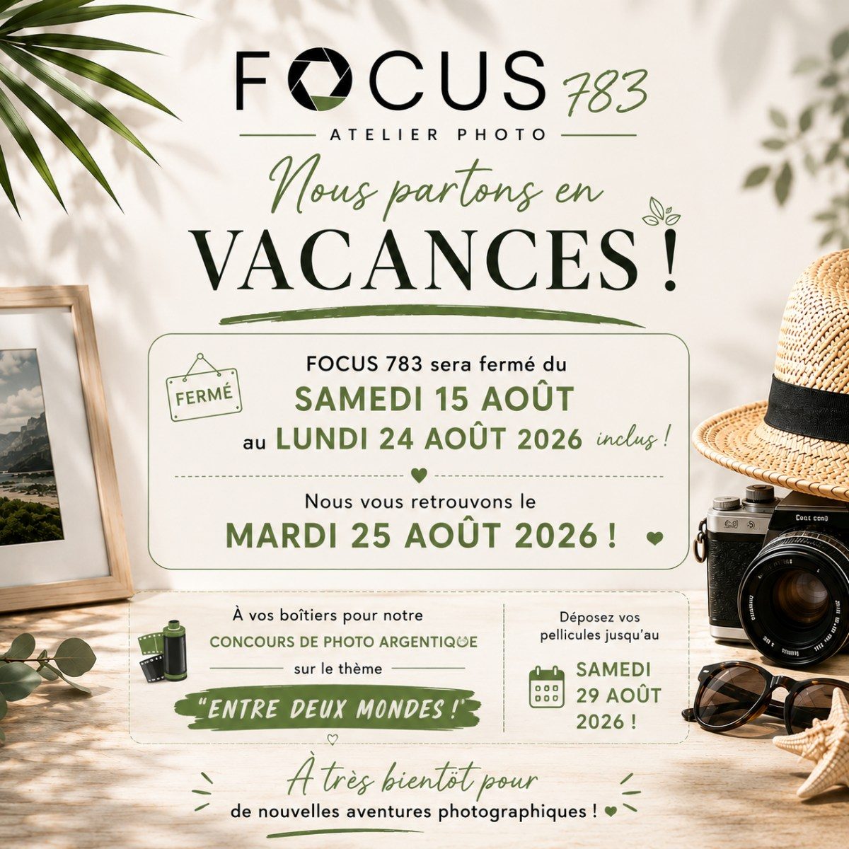 Focus 783 Atelier Photo à Quimper – fermeture pour vacances du 15 au 24 août 2026